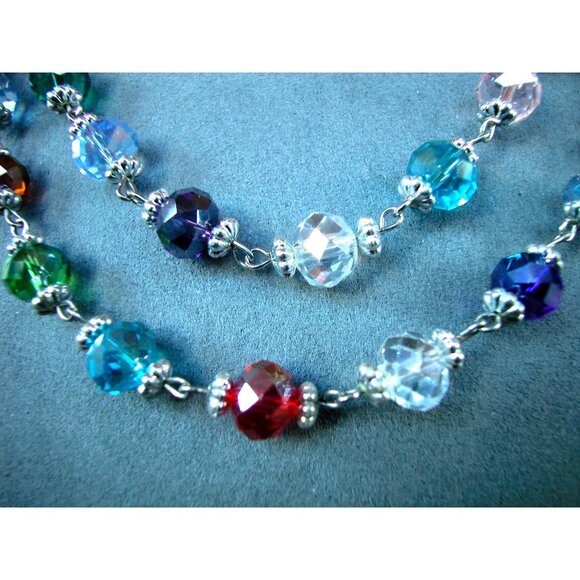 Premier 54 Inch Multicolor Faceted Cut Glass Bead Necklace/ Lobster Clasp - Picture 2 of 4